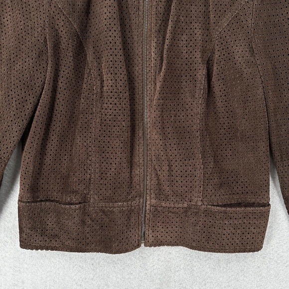 Sheri Bodell Suede Jacket Womens SMALL Brown Eyelet Artsy Zip Up Leather Coat - Picture 6 of 15